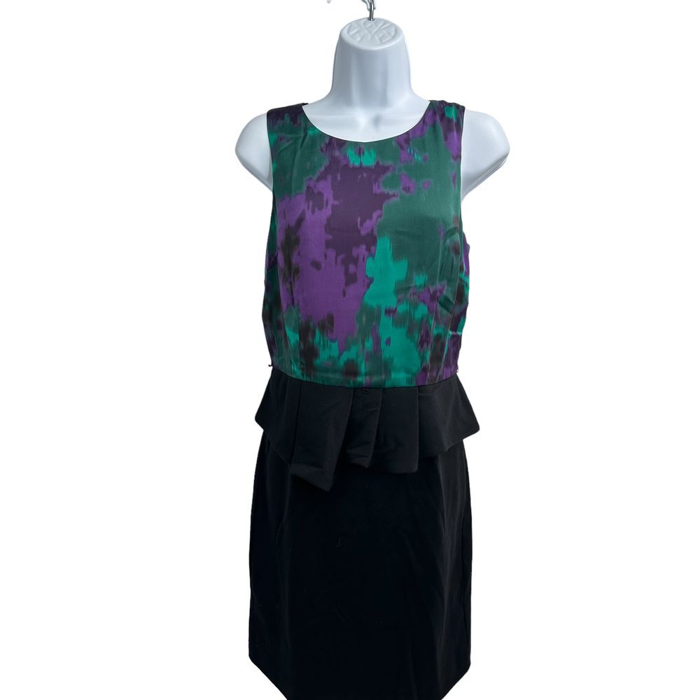 INC International Concepts Green/Black Colorblock Peplum Sheathā Dress Size 4